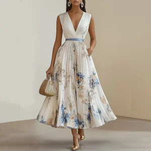 Robe fluide à taille haute et jupe évasée – idéale pour les occasions spéciales
