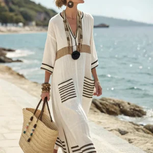 Robe Longue Blanche Fleurie Femme - Robe Maxi Élégante à Manches Longues