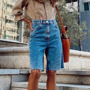 Short en jean taille haute pour femme