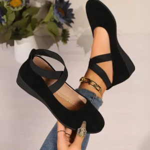 Ballerines Compensées Fermées Femme – Chaussures Confort à Brides Élastiques Croisées