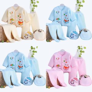 Ensemble vêtement en coton motif ours et pingouin