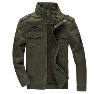 Veste Cargo Homme Stylée – Col Montant et Poches Style Militaire