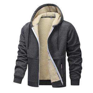 Hoodie Homme Zip Sherpa Doublé – Veste Décontractée Chaude Premium