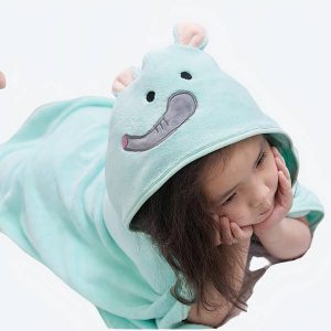 Cape de bain pour bébé avec capuche en tête de petit éléphant bleu