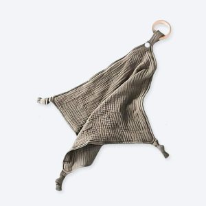 Doudou bébé mignon en coton avec anneau en bois pour filles et garçons