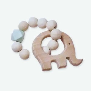 Hochet de dentition en bois de hêtre pour bébé