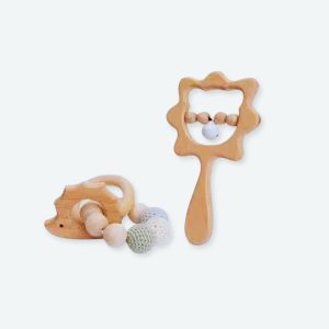 Hochets en bois de hêtre pour bébé, lot de deux