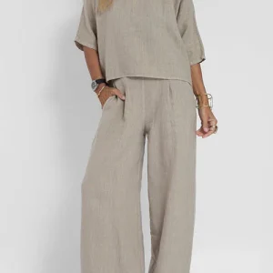 Ensemble deux pièces décontracté en coton-lin pour femme – Tenue quotidienne coupe ample