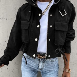 Veste Tactique Élégante pour Femme – Court Manteau à Boutons Confortable