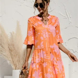 Robe Mini Femme à Col V – Style Été Taille Basse à Volants