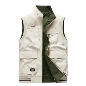 Gilet Réversible en Coton Homme – Gilet d’Extérieur de Luxe avec Multi-Poches