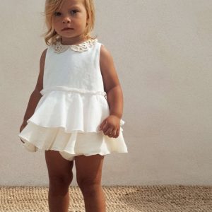 Barboteuse Ange blanche col guipure - POPELIN