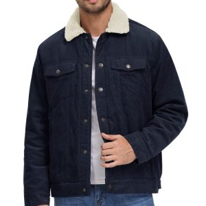 Veste pour Homme Style Velours Côtelé Résistante aux Intempéries – Manteau Doublé Teddy