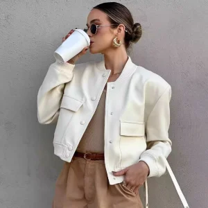 Veste Courte Hivernale Décontractée pour Femme avec Fermeture à Boutons