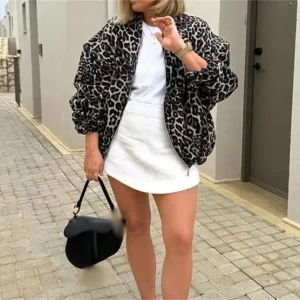 Veste Bomber Femme à Imprimé Léopard