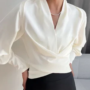 Blouse Femme à Manches Bouffantes Décolleté en V – Coupe Flatteuse, Léger