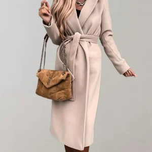 Manteau Long Ceinturé pour Femme – Luxe Épais Confortable Élégant