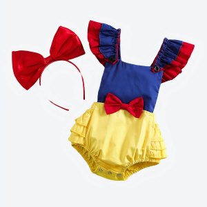 Déguisement bébé robe de Blanche Neige avec serre-tête gros nœud rouge