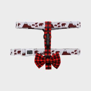 HARNAIS POUR CHIEN STRAP AVEC NOEUD PAPILLON - TARTAN ET MONTAGNE ⛰️🐻