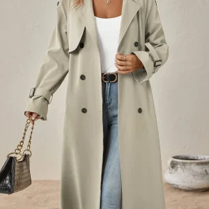Trench Long Élégant en Coton Mélangé pour Femme – Idéal au Quotidien