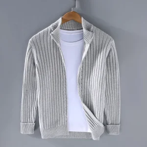 Cardigan Homme à Maille Côtelée Zippé – Pull Classique avec Fermeture Éclair