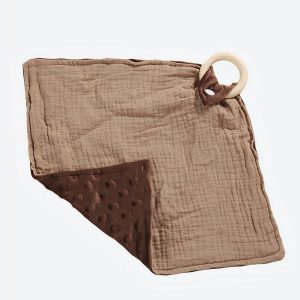 Doudou bébé mignon en coton avec petit anneau en bois pour filles et garçons