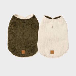 VESTE POUR CHIEN RÉVERSIBLE - POLAIRE KAKI & CÔTELÉ BEIGE "UMEDA"