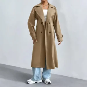 Femme Manteau Trench Long Luxe Élégant – Manteau Double Boutonnage