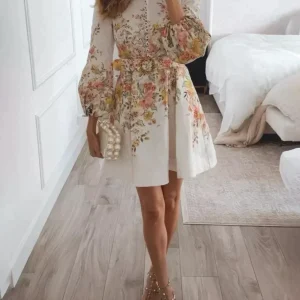 Robe Mini Imprimée Élégante pour Femmes – Robe Florale en Lin avec Ceinture et Boutons