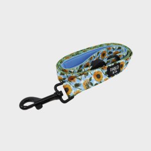 LAISSE POUR CHIEN TISSU - VICHY TOURNESOL "SUNNY SUNFLOWERS"