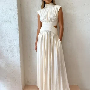 Robe longue pour femme avec décolleté hanches ouvertes - Robe élégante et fluide
