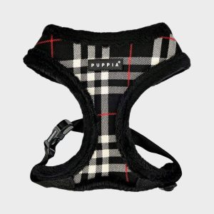 HARNAIS AJUSTABLE POUR CHIEN FOURRURE - MOTIF TARTAN BEIGE & NOIR