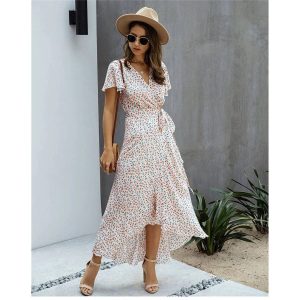 Robe Cache-Cœur Florale Élégante pour Femme – Style Estival à Volants