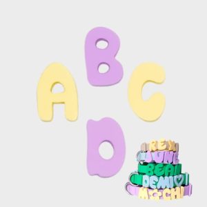 CHARMS SILICONE POUR PERSONNALISER ACCESSOIRE CHIEN - ALPHABET LILAS & JAUNE