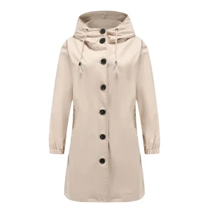 Manteau Long pour Femme avec Boutons et Capuche